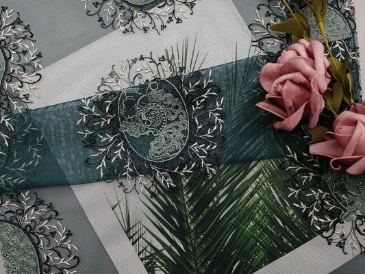 60 Yards Tulle Mesh Party Vải ren thêu màu xanh lá cây