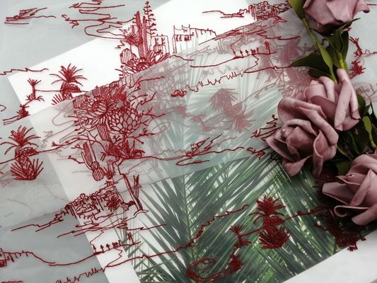Vải tuyn lưới thêu ren đỏ cho váy cô gái