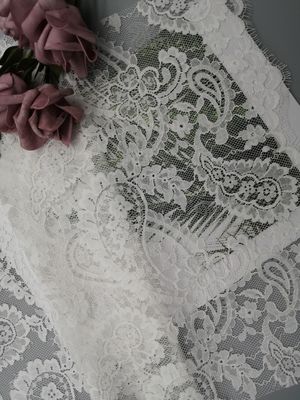 Vải ren cô dâu trắng Chantilly Paisley kiểu Pháp nhẹ