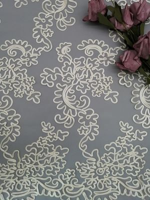 Ivory Poly thêu móc vải ren cho váy cô gái