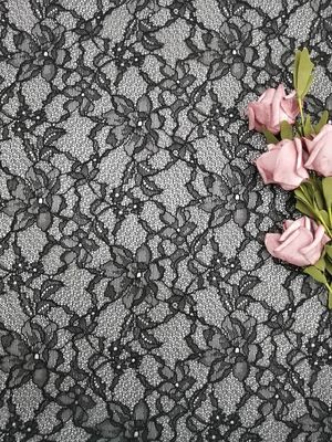 100% nylon đen vải ren thêu ren kiểu Pháp Chantilly