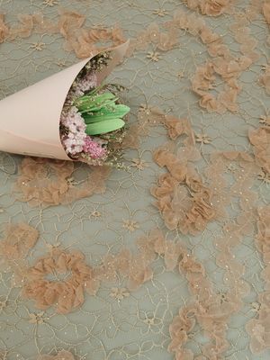 Màu hồng Hoa Móc Lấp lánh Lưới Tulle Sáng Vải Ren