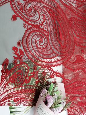 Vải tuyn đỏ cô dâu Váy thêu ren Paisley
