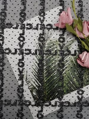 Màu đen đàn lấp lánh Vải tuyn Lurex thêu kim loại Vải ren