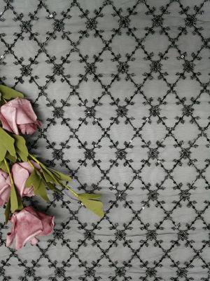 ODM Tulle Mesh Sequin Vải thêu cho các sản phẩm chăn ga gối đệm