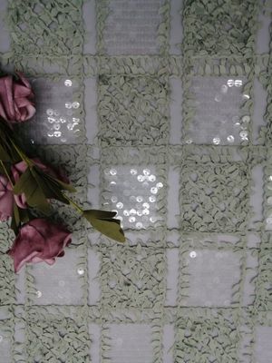 ODM Màu xanh lá cây trong suốt Sequin Crochet Ren Vải đan lưới