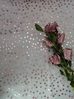 Màu hồng trong suốt Sequin thêu vải Organza Tulle cho quần áo