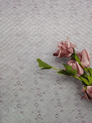 Vải ren thêu màu tím Loại kim cương Lưới mô hình lưới