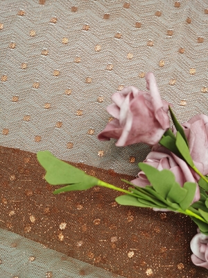 Màu nâu Vải ren thêu kim loại Vải tuyn ren Trọng lượng nhẹ Chấm ren
