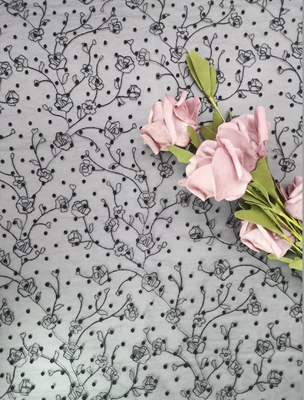 Lạ mắt Tulle Flocked Vải ren Hoa Vải thêu hoa màu đen