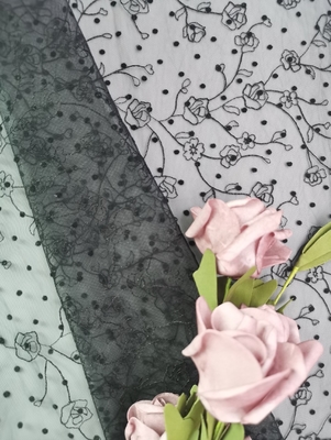 Lạ mắt Tulle Flocked Vải ren Hoa Vải thêu hoa màu đen