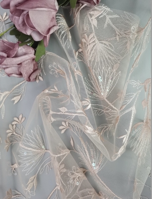 Màu hồng nhạt Pháp cao cấp 3D Sequin Thêu Vải tuyn vải ren