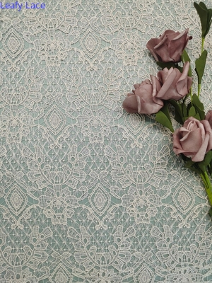 Vải ren hóa học thêu màu hồng nhẹ Polyester đầy đủ Rộng 125cm
