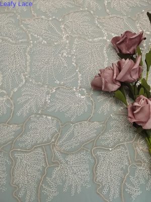 Lá thêu ren màu hồng Sequin Vải ren Chất liệu vải tuyn Sợi thêu Poly