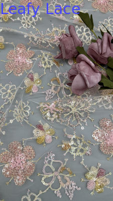 Sequin vải thêu màu lá Sequin hoa thở Sequin da lace fabric Luxury Occasion fabric