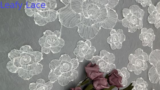 Vintage phong cách thêu vải renda 3D hoa màu trắng Tuli renda cho dự án đám cưới cô dâu