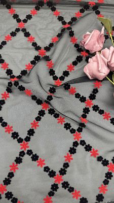 Vải ren lưới xốp đen & Hoa hồng nhỏ, chất lượng tùy chỉnh cho áo choàng