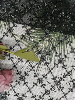 ODM Tulle Mesh Sequin Vải thêu cho các sản phẩm chăn ga gối đệm