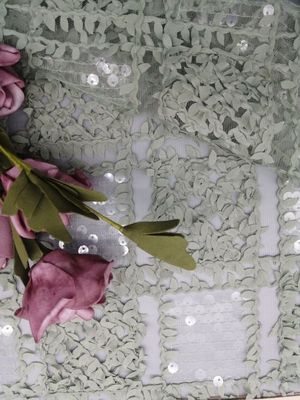 ODM Màu xanh lá cây trong suốt Sequin Crochet Ren Vải đan lưới