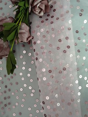 Màu hồng trong suốt Sequin thêu vải Organza Tulle cho quần áo